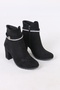Women's Black Suede Ankle Boots with Stone Detail 7 cm Heel Nk10182 - 3