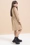 Brown Girl's Velvet Patterned Dress with Pocket Detail 21548 - 7