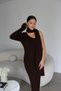 Coffee Shawl Detailed One Shoulder Maxi Long Knitwear Wool Dress - 2