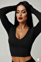 Women's Long Sleeve V-Neck Finger-Loop Lycra Crop - 2