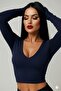 Women's Long Sleeve V-Neck Finger-Loop Lycra Crop - 3