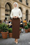 Brown Scuba Creepy Pencil Skirt (93-94cm Length)(Short-Term Launch Price)
