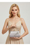 Silver Gray Color Glittery Satin Silver and Pearl Detailed Chain Strap Women's Evening Dress Bag Graduation Prom