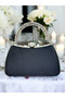 Special Design Black Color Satin Silver Crystal Stone Women's Evening Dress Bag with Handle - 3