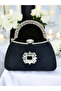 Special Design Black Color Satin Silver Crystal Stone Women's Evening Dress Bag with Handle - 3