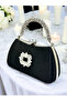 Special Design Black Color Satin Silver Crystal Stone Women's Evening Dress Bag with Handle - 2