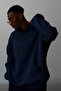 Navy Blue Unisex Soft Fabric Oversize Fit Hooded Sweatshirt Fleece Lined Hooded Sweatshirt - 5
