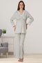 Women's Gray Melange Special Design Lace Cotton Maternity Pajama Set