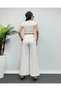 Women's White Pleated Belt Elastic Fabric Palazzo Pants - 8