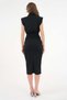 Women's Black Stretch Fabric Wrap-Cut Midi Length Black Dress with Shiny Accessories and Padded Shoulders 4409 - 3
