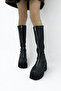 Black Leather Stretch Women's Boots P9030