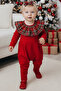 Baby Girl Red Plaid Collared Romper with Snap Detail for New Year's Newborns