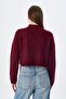 6854 Women's High Neck Whole Crop Knit Sweater Claret Red - 6