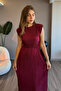 Waist Detailed Pleated Burgundy Midi Dress - 5