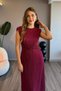 Waist Detailed Pleated Burgundy Midi Dress - 8