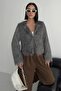 Collarless Imported Tasseled Anthracite Fur Coat - 6