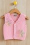 New Season Flower Detailed Buttoned Knitwear Thessaloniki Knitted Baby Girl Children's Vest (0-8 Years)