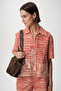 Floral Embroidery Embroidered Lace-Up Striped Red Beige Blouse - 7