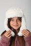 Girl's Ecru Beret Hat - Plush Fur and Headphones - 2