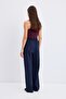 High Waist Ribbed Stitching Detail Trousers Navy Blue - 7