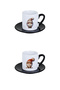 Cute Gnomes Printed Black Set of 4 Porcelain Turkish Coffee Cups - 3
