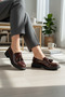 Women's Claret Red Patent Leather Genuine Natural Leather Loafer Shoes, Number 36-41