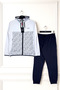 White Scuba Diving Fabric with Fleece Inside K Hooded Zippered Pockets Elastic Leg Men's Tracksuit Set - 3