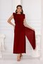 Women's Burgundy Gathered Detailed Shoulder Accessory Sleeveless Sandy Evening Dress - 4