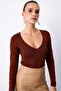 V-Neck Crop Knitwear - Brown - 4