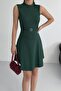 Crew Neck Belt Accessory Emerald Dress - 7