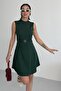 Crew Neck Belt Accessory Emerald Dress - 8