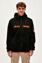 Shaggy plush full-zip black plush men's hooded sweatshirt