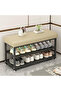 FFD 2-Tier Shoe Rack with Soft Cushion, Metal Frame Entryway Shoe Changing Stool, Space-Saving Beige