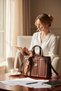 Brown Stylish and Modern Design Women's Hand and Shoulder Bag with Scarf Detail - 2
