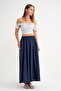 4612 Women's Pleated Loose Skirt with Side Pockets Navy Blue - 2