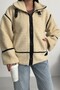 Viral Teddy Plush Beige Biker Jacket - 2