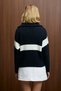 Audaz Women's Zippered Stand Collar Long Sleeve Relaxed Fit Knitwear Navy Blue / Ecru Sweater - 7