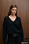 Norsha Women's V-Neck Soft Textured Relaxed Fit Knitwear Black Sweater - 2