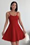 Thin Straps Backless Flared Graduation Dress Red