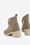Women's Beige Suede Genuine Natural Leather Lace-Up Thick-Heeled Boots & Booties - 5