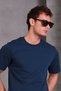 Unisex Slim Fit Slim Fit 100% Cotton Soft Textured Navy Blue Crew Neck T-Shirt - 3