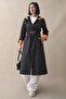 Drawstring Waist Hooded Neon Trench - Black \ Orange