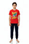 Cotton Short Sleeve Pocketed Leg Band Boys Pajama Set |   Red - 4