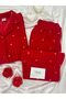 Red Dreams Heart Patterned Buttoned Fleece Pajama Set - 3