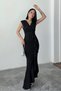 Women's Black Scuba Diving Fabric Double Breasted Collar Skirt Flounce Evening Dress Graduation Wedding Dress - 3