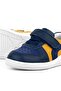 Genuine Leather Navy Blue Yellow Anatomical Baby Sneakers - 8