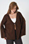 Women's Brown Knitwear Front Tie Wide Cut Cardigan 6246 - 6