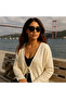 Women's Ecru Knitwear Front Tie Wide Cut Cardigan 6246 - 4