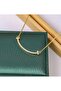 Gold Color Tone Curved Bar Necklace with Crystal Accents - 2