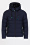 Men's Dark Blue Water and Windproof Hooded Thick Fur-Lined Puffer Coat & Jacket